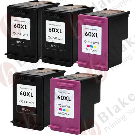 Set of 5 Compatible HP 60XL High Yield Ink Cartridges