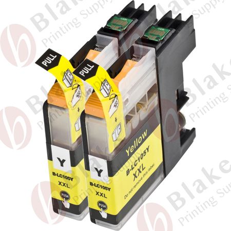 Set of 2 Compatible Brother LC-105Y Yellow Extra High Yield Ink Cartridges