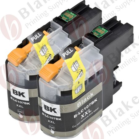 Set of 2 Compatible Brother LC-107BK Black Extra High Yield Ink Cartridges