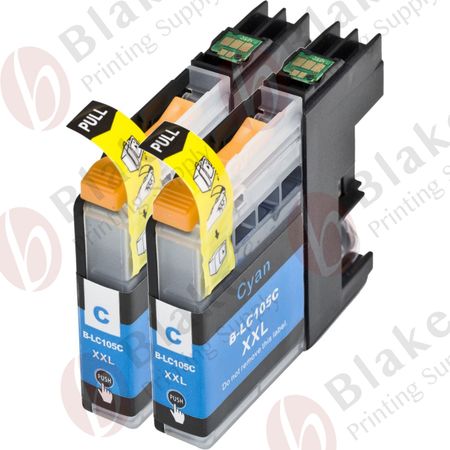 Set of 2 Compatible Brother LC-105C Cyan Extra High Yield Ink Cartridges