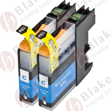 Set of 2 Compatible Brother LC-205C Cyan Extra High Yield Ink Cartridges