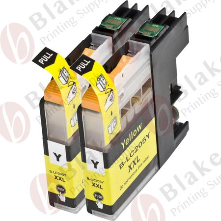 Set of 2 Compatible Brother LC-205Y Yellow Extra High Yield Ink Cartridges