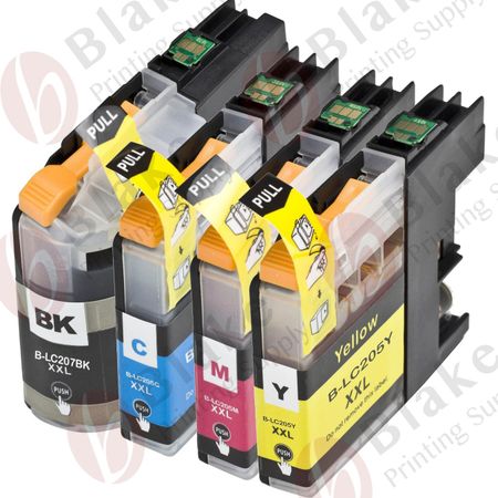 Set of 4 Compatible Brother LC-207 & LC-205 Extra High Yield Ink Cartridges