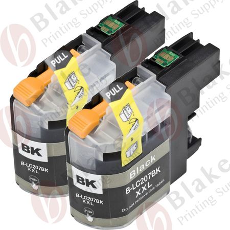 Set of 2 Compatible Brother LC-207BK Black Extra High Yield Ink Cartridges