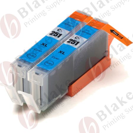 Set of 2 Compatible Canon CLI-251XL Cyan High Yield Ink Cartridges (6449B001)