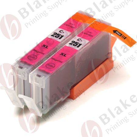 Set of 2 Compatible Canon CLI-251XL Magenta High Yield Ink Cartridges (6450B001)