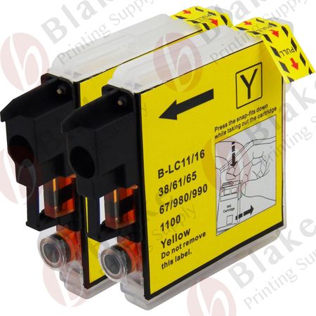 Set of 2 Compatible Brother LC-65Y Yellow High Yield Ink Cartridges