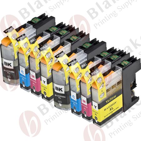 Set of 8 Compatible Brother LC-203 High Yield Ink Cartridges (LC-201)