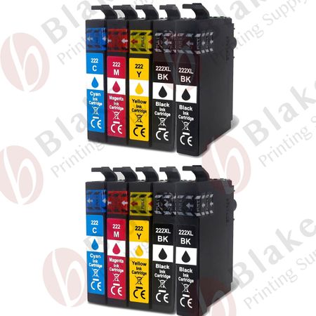 Set of 10 Compatible Epson 222 XL High Yield Ink Cartridges