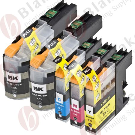 Set of 5 Compatible Brother LC-107 / LC-105 Extra High Yield Ink Cartridges