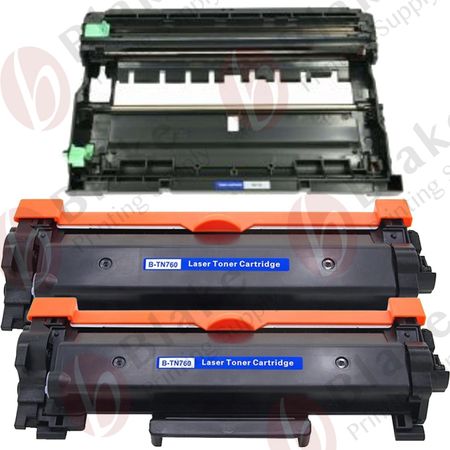 Set of 2 Compatible Brother TN-760 Black High Yield Toner & Drum Cartridge (Replaces TN-730)