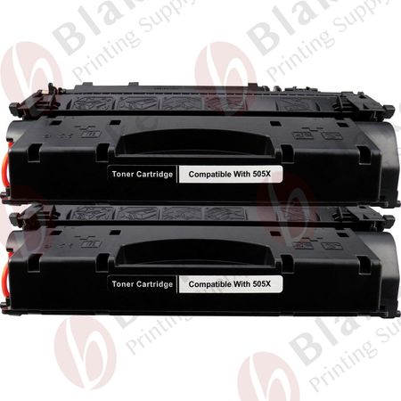 2 x HP Compatible 05X Black High-Yield Toner Cartridges (CE505X)