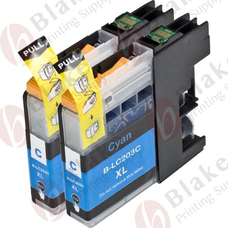 Set of 2 Compatible Brother LC-203 Cyan High Yield Ink Cartridges (Replaces LC-201)