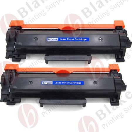 Set of 2 Compatible Brother TN-760 Black High Yield Toner Cartridges (Replaces TN-730)